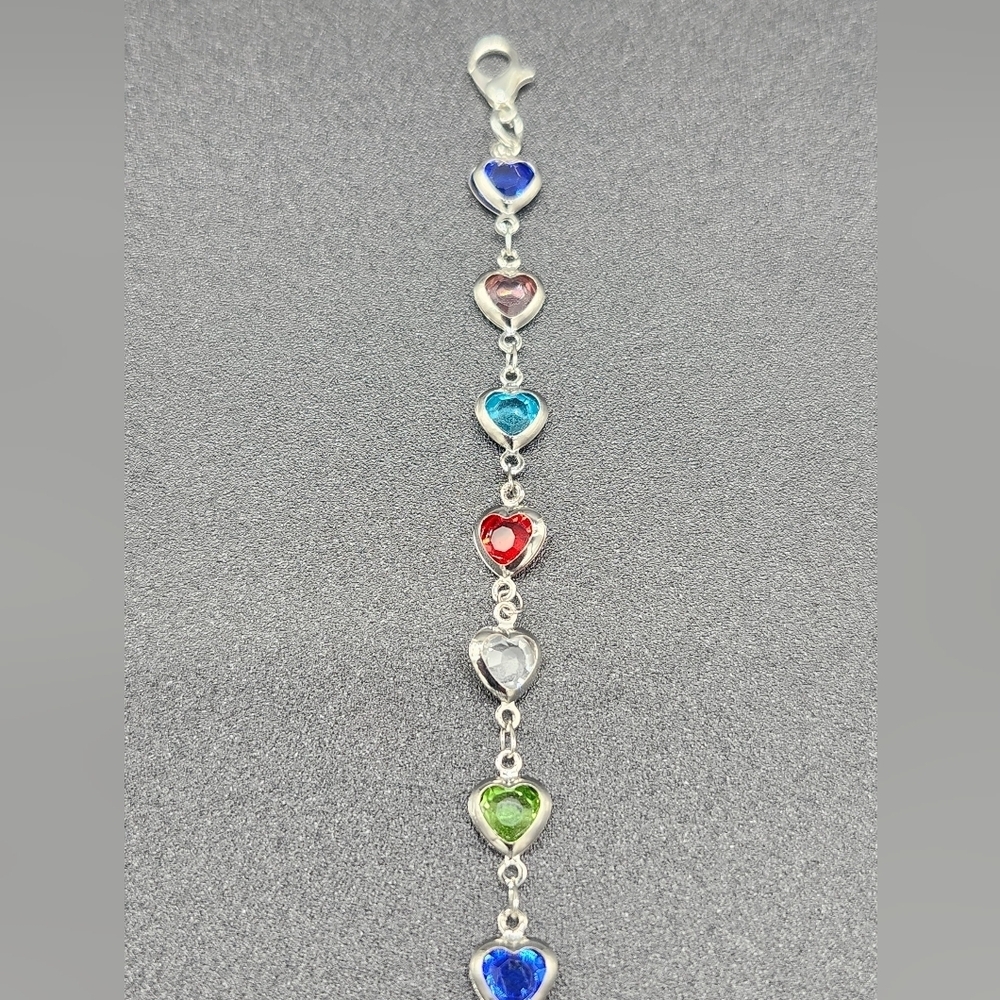 🩷 3/$15 Heart Charm Silver Bracelet with Multicolor Stones NWOT